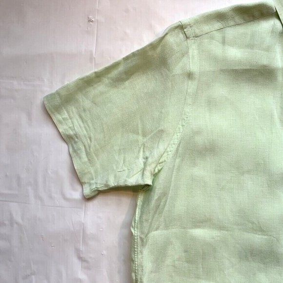 Cremieux 100% Linen Shirt Mens Large Button Down Short Sleeve Green Beach Summer - Picture 7 of 12